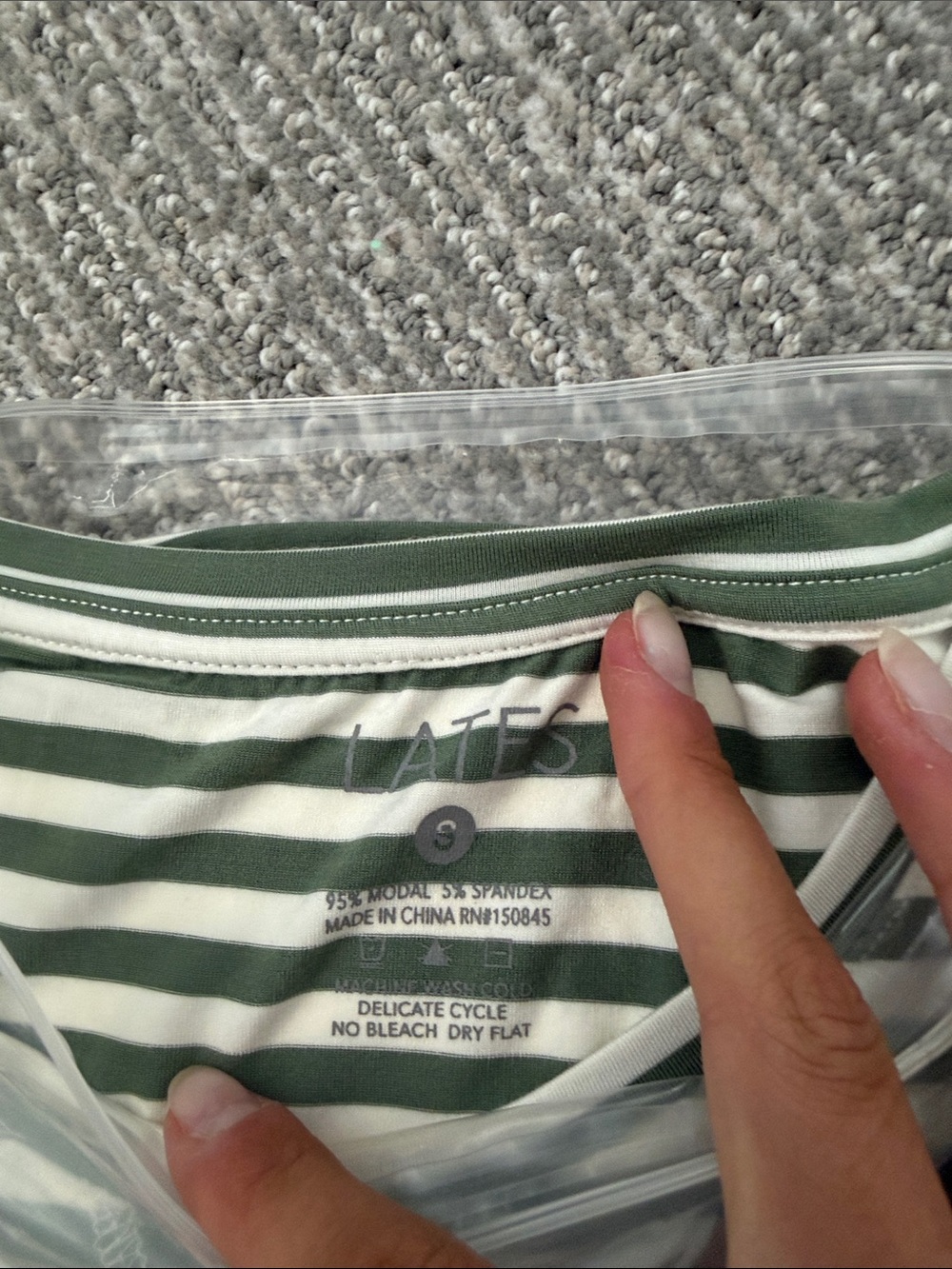 LATES Women's Green and White Striped Pajama Top and Bottom - Picture 2 of 5